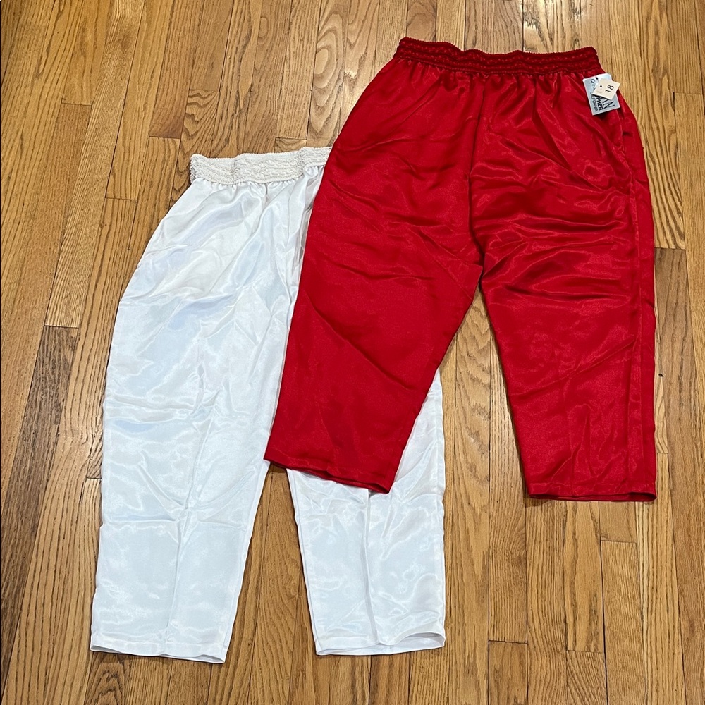 2 Pr Vtg Susan Christopher Elastic Waist Lounge Pants Satiny NWT 18 Red & Cream